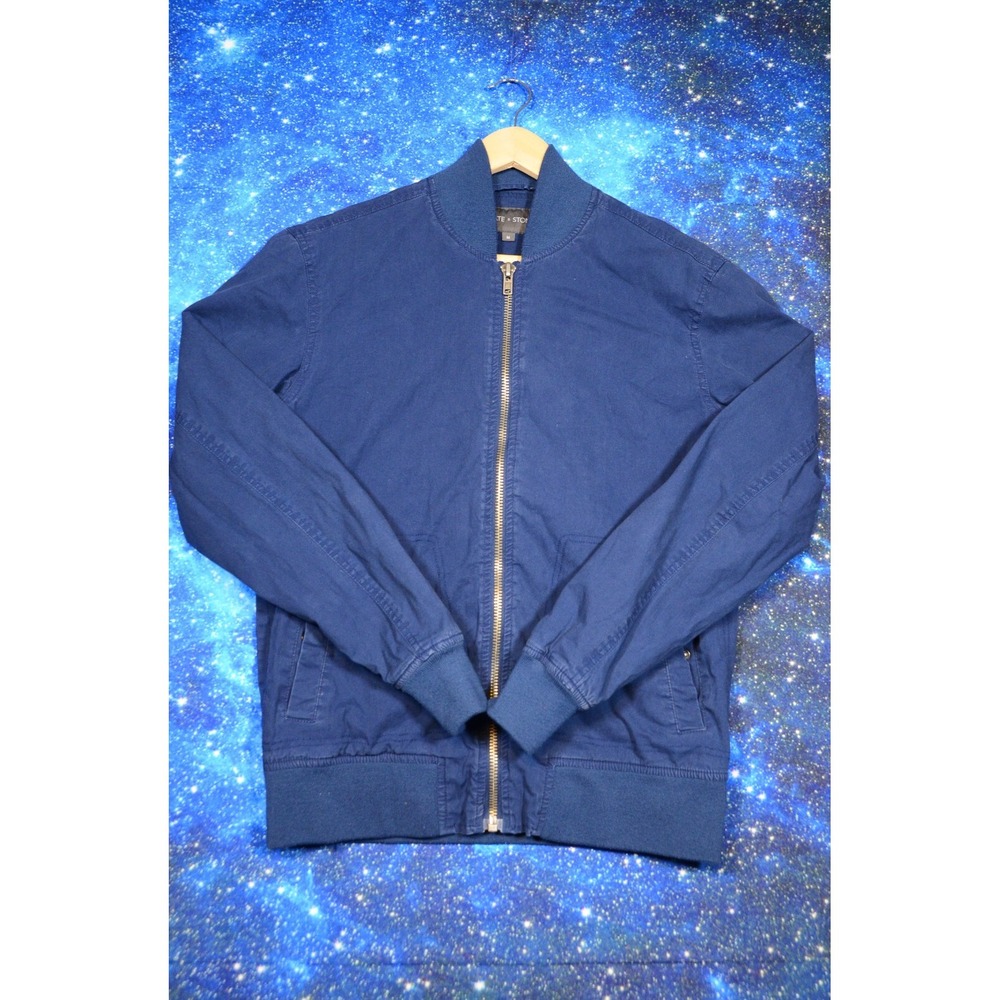 Slate & Stone Men's Bomber Jacket M Blue Cotton Stretch Long‎ Sleeve Full Zip